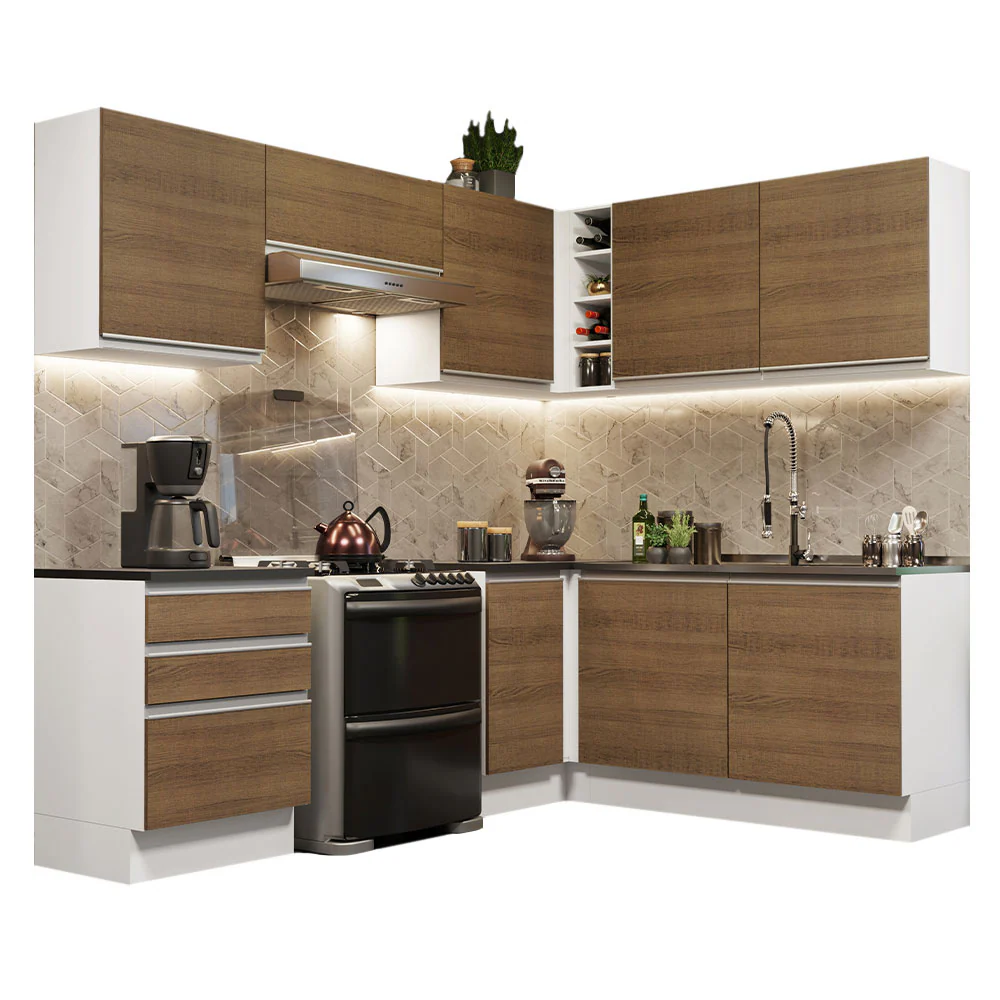 Combo Completo de Cocina Esquinera 100% MDF 409 cm Blanco/Marrón Acordes Madesa 01 - Image 3