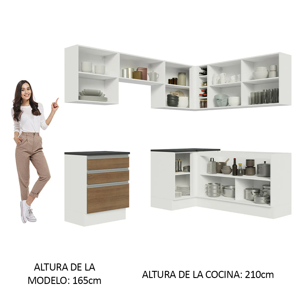 Combo Completo de Cocina Esquinera 100% MDF 409 cm Blanco/Marrón Acordes Madesa 01 - Image 5