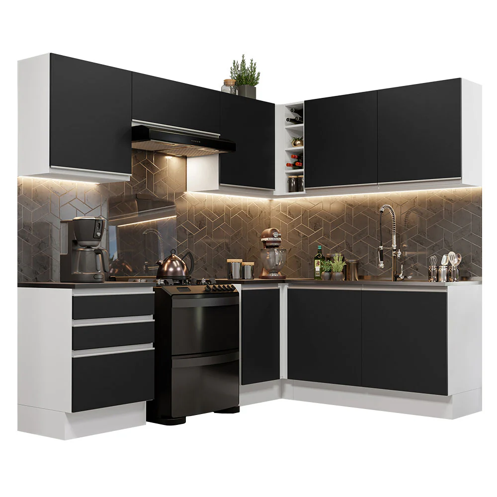 Combo Completo de Cocina Esquinera 100% MDF 409 cm Blanco/Negro Acordes Madesa 01 - Image 3