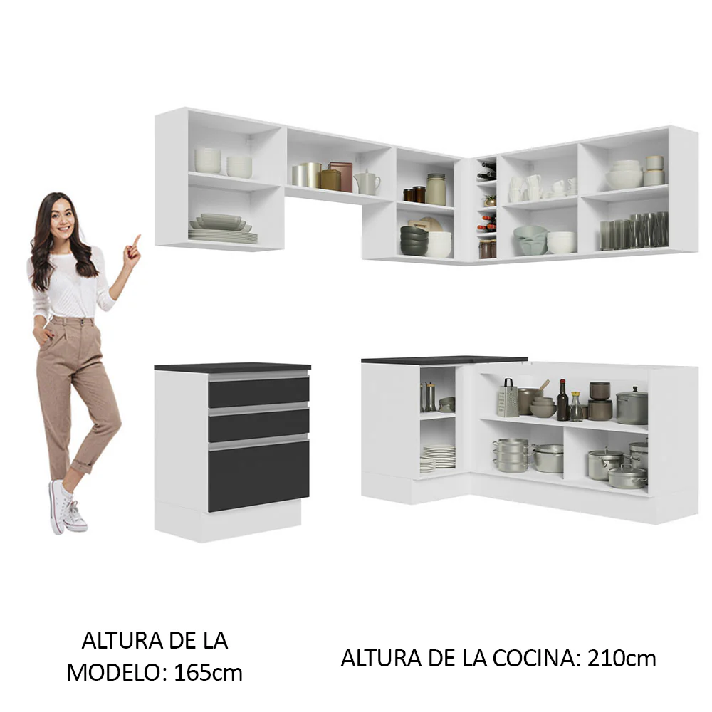 Combo Completo de Cocina Esquinera 100% MDF 409 cm Blanco/Negro Acordes Madesa 01 - Image 5