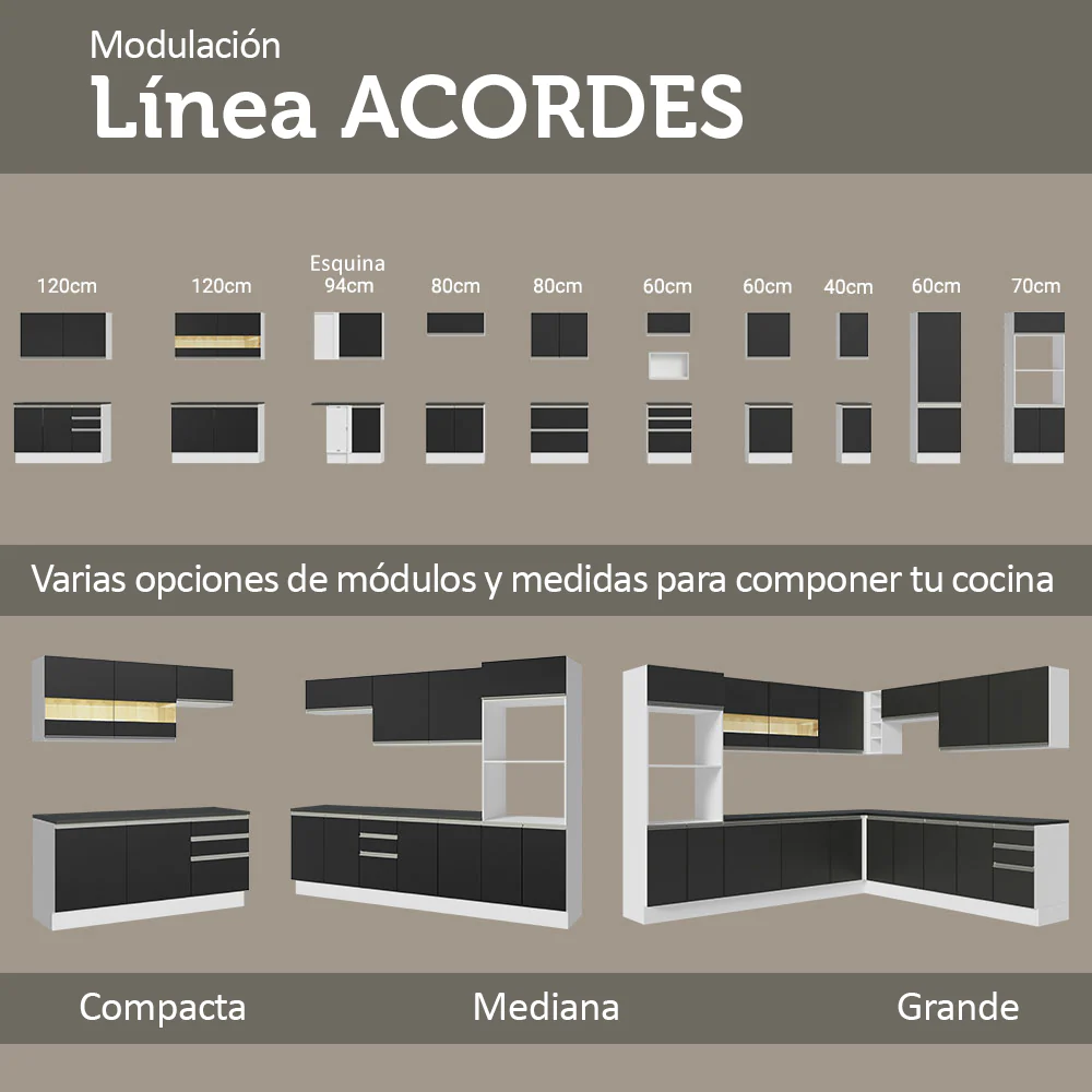 Combo Completo de Cocina Esquinera 100% MDF 409 cm Blanco/Negro Acordes Madesa 01 - Image 8