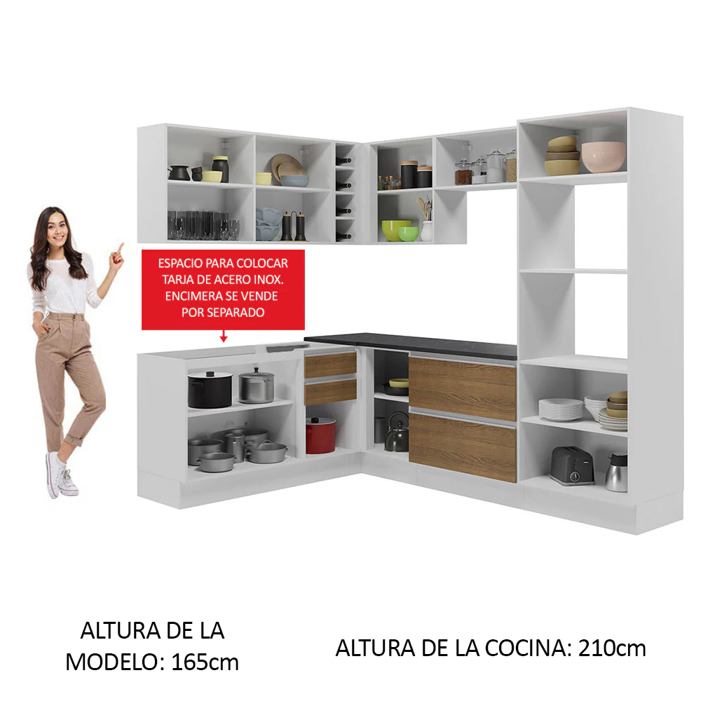Combo Completo de Cocina Esquinera 100% MDF 419 cm Blanco/Marrón Acordes Madesa 03 - Image 5