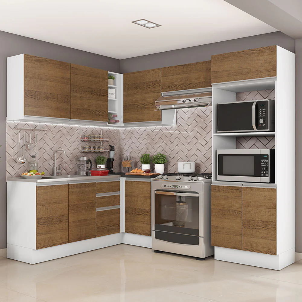 Combo Completo de Cocina Esquinera 100% MDF 419 cm Marrón/Blanco Acordes Madesa 01