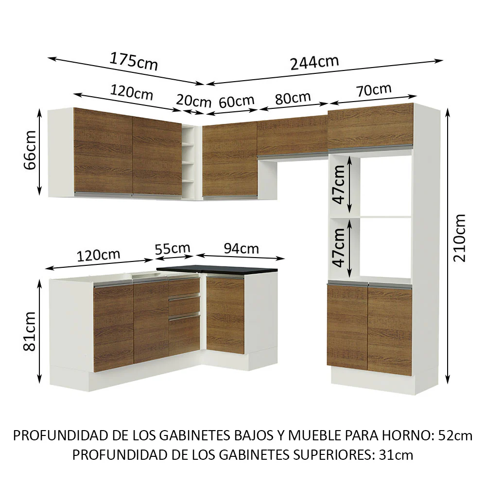 Combo Completo de Cocina Esquinera 100% MDF 419 cm Marrón/Blanco Acordes Madesa 01 - Image 2