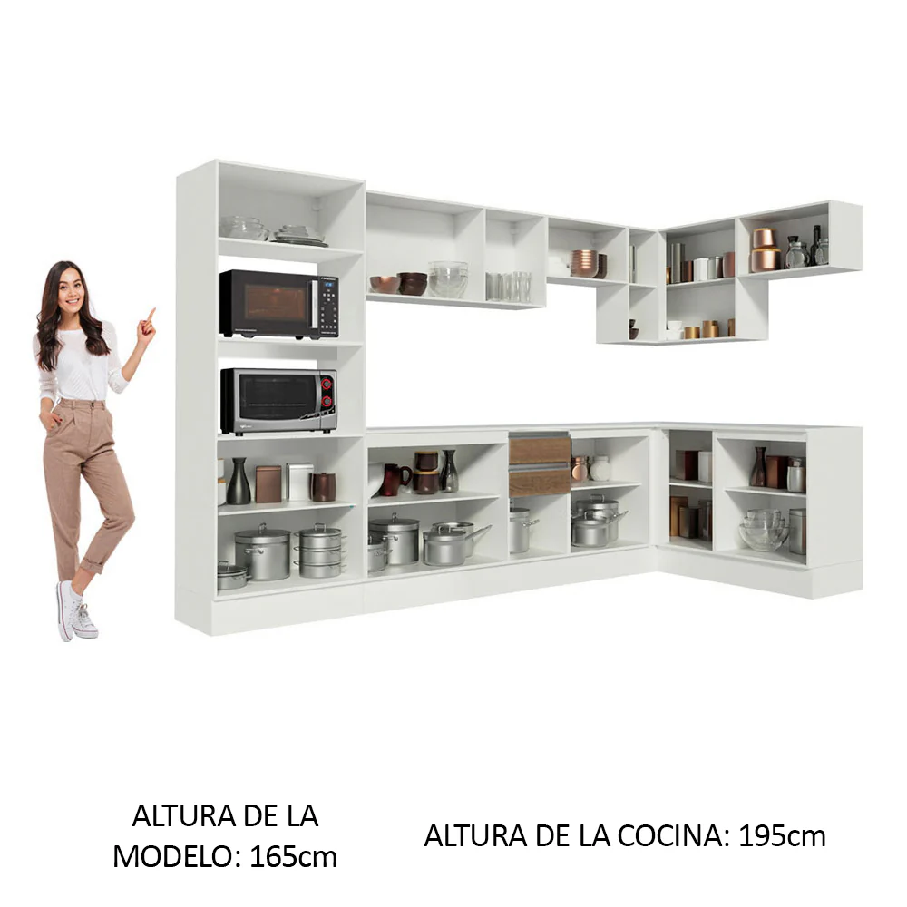 Combo Completo de Cocina Esquinera 100% MDF 448 cm Blanco/Marrón/Crema Smart Madesa 01 - Image 5