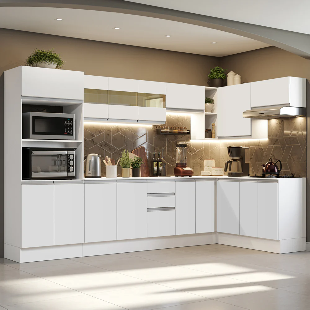 Combo Completo de Cocina Esquinera 100% MDF 448 cm Blanco Smart Madesa 01