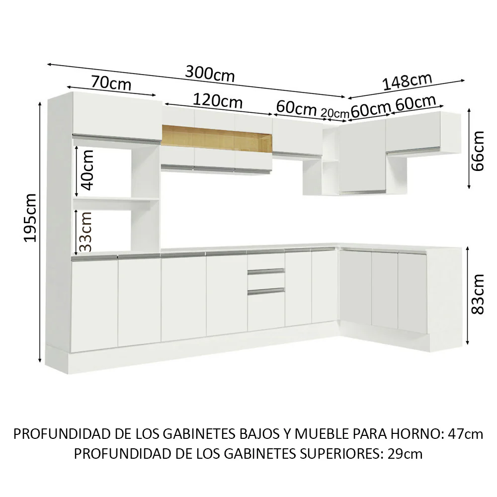 Combo Completo de Cocina Esquinera 100% MDF 448 cm Blanco Smart Madesa 01 - Image 2