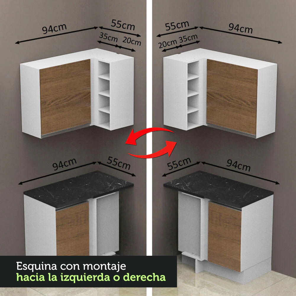 Combo Completo de Cocina Esquinera 100% MDF 459 cm Blanco/Marrón Acordes Madesa 01 - Image 7