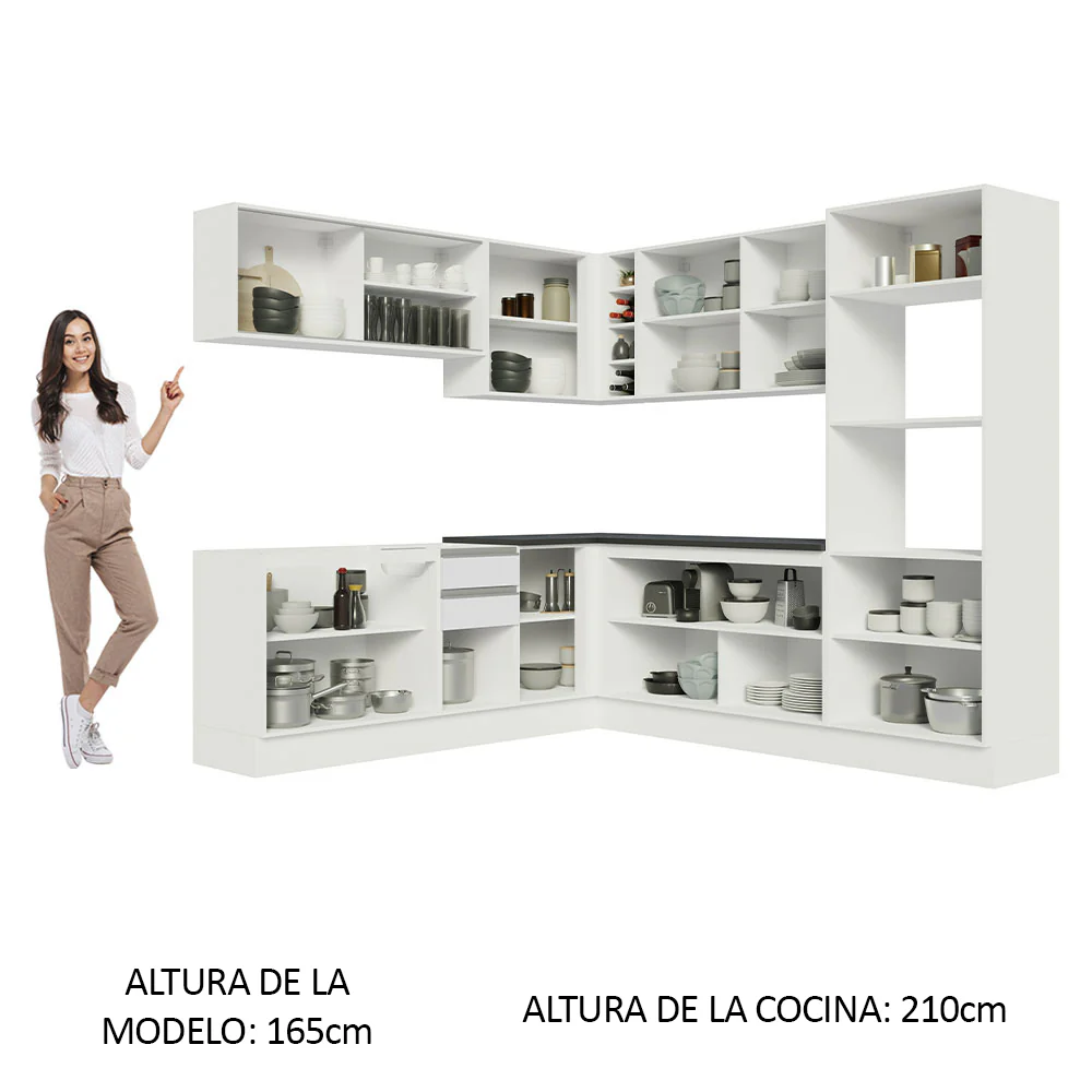 Combo Completo de Cocina Esquinera 100% MDF 459 cm Frentes Blanco Brillante Acordes Madesa 01 - Image 5
