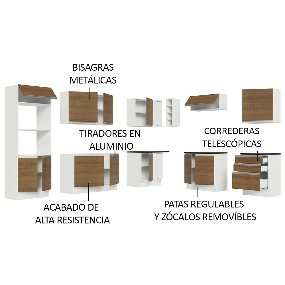 Combo Completo de Cocina Esquinera 100% MDF 479 cm Blanco/Marrón Acordes Madesa 03 - Image 4