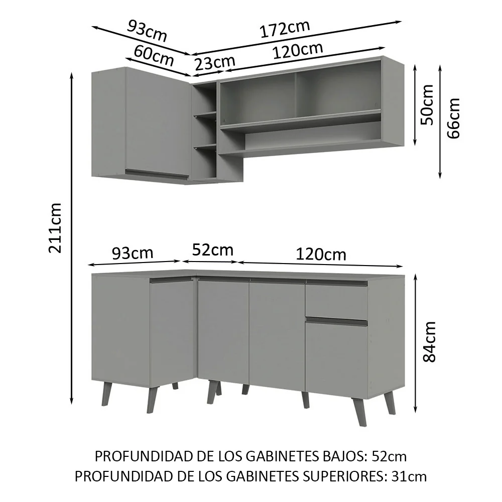 Combo Completo de Cocina Esquinera 265 cm Gris Nice Madesa 02 - Image 2