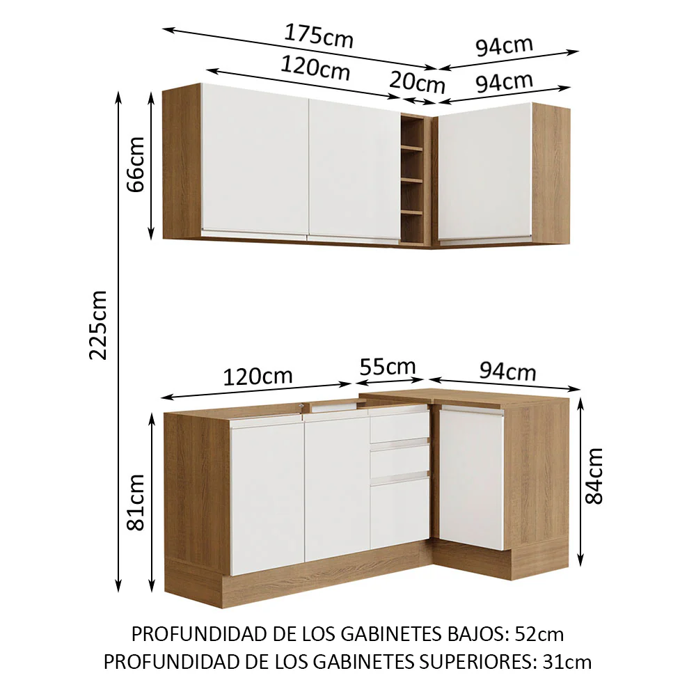 Combo completo de Cocina Esquinera 269cm Marrón/Blanco Glamy Madesa 01 - Image 3