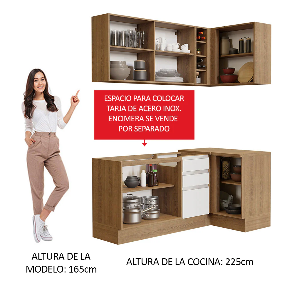 Combo completo de Cocina Esquinera 269cm Marrón/Blanco Glamy Madesa 01 - Image 5