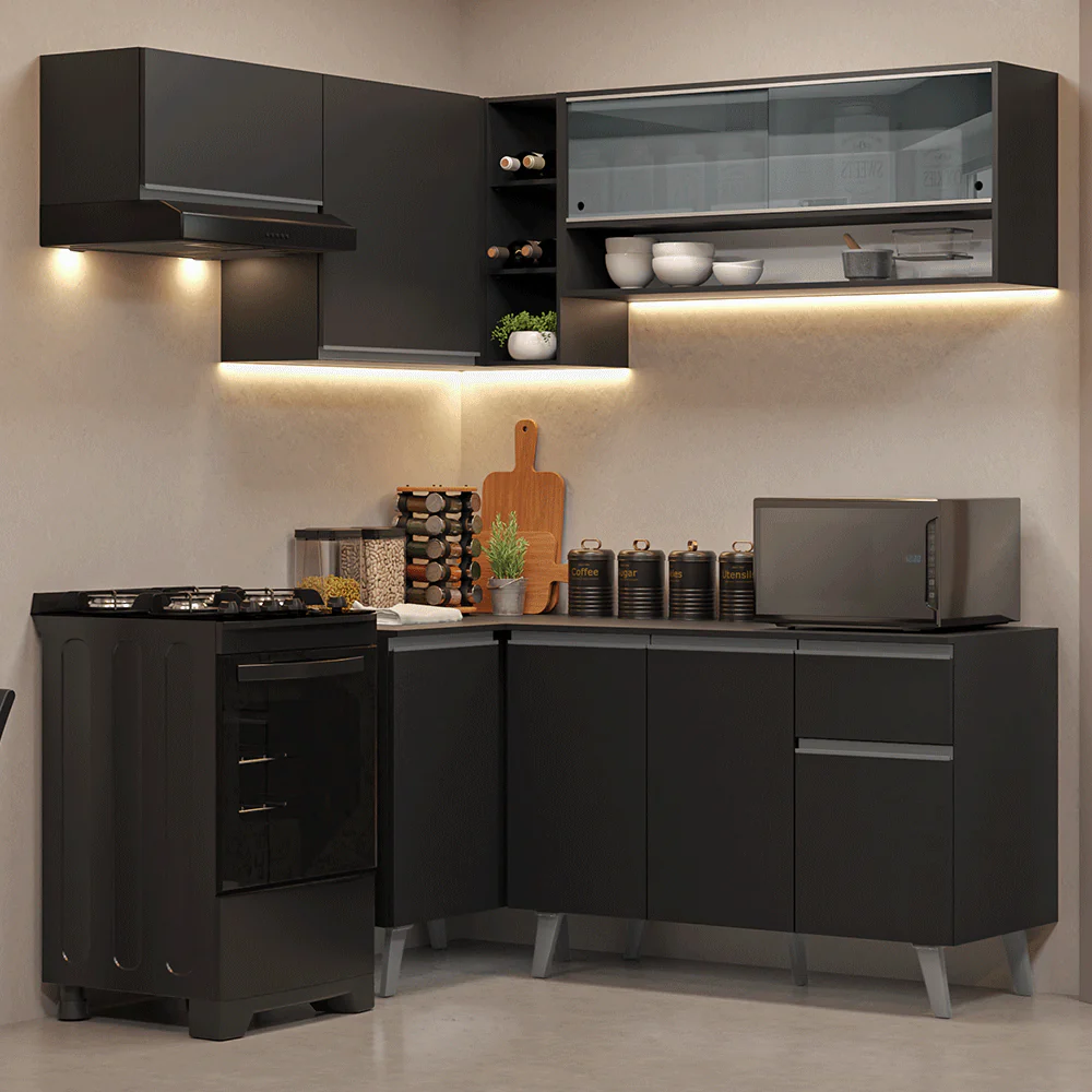 Combo Completo de Cocina Esquinera 325 cm Negro Nice Madesa 04