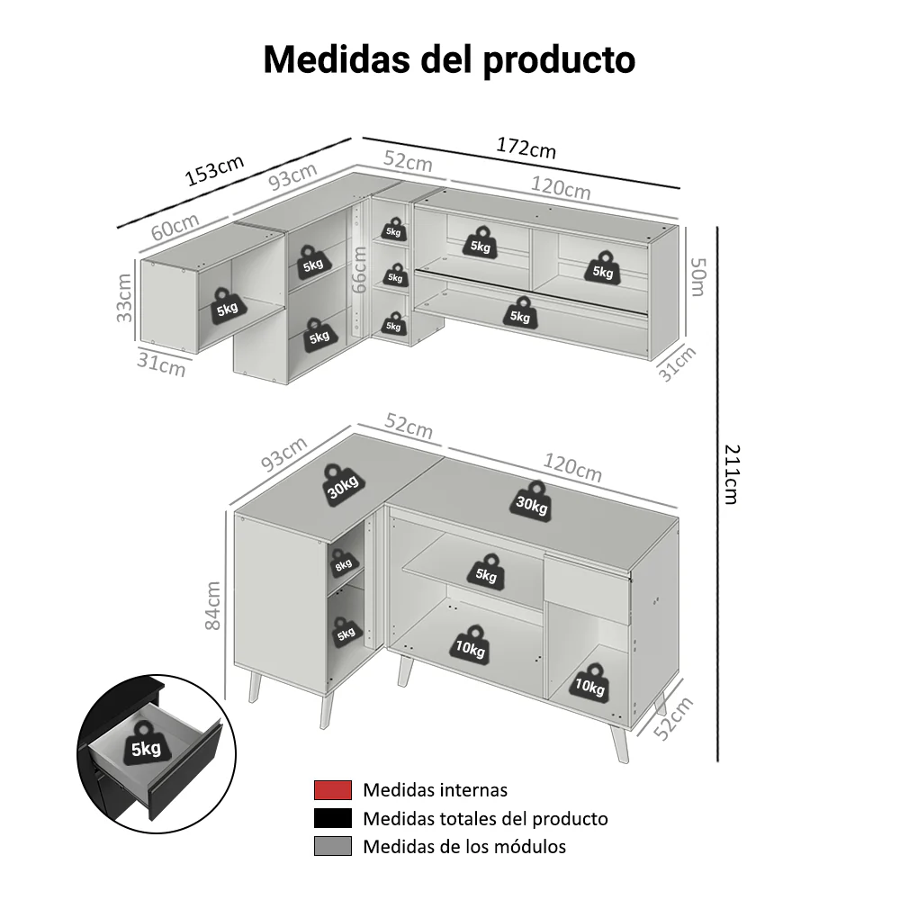 Combo Completo de Cocina Esquinera 325 cm Negro Nice Madesa 04 - Image 2