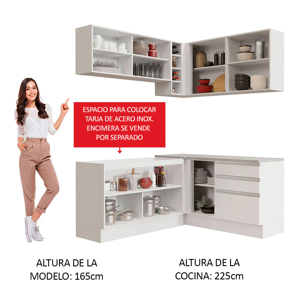 Combo completo de Cocina Esquinera 329cm Glamy Madesa 02 Blanco - Image 5