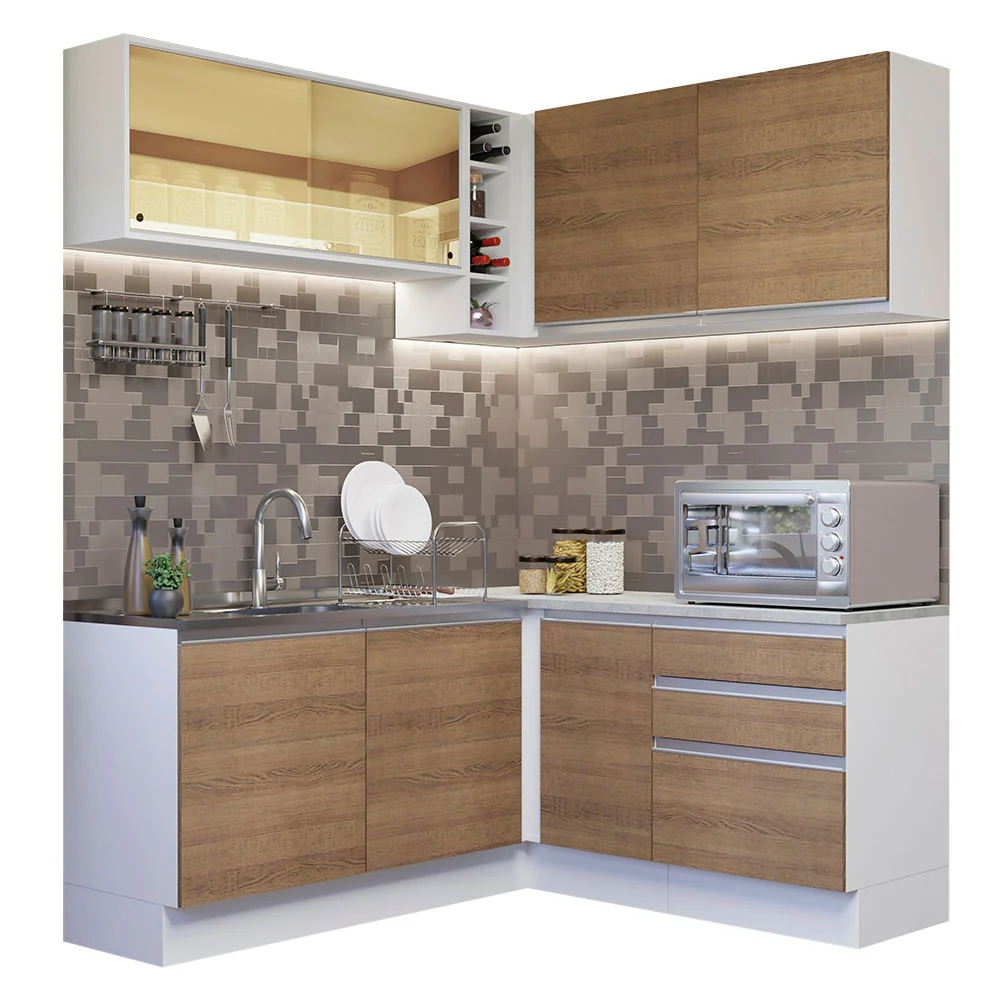 Combo completo de Cocina Esquinera 329cm Glamy Madesa 02 Blanco/Marrón - Image 2