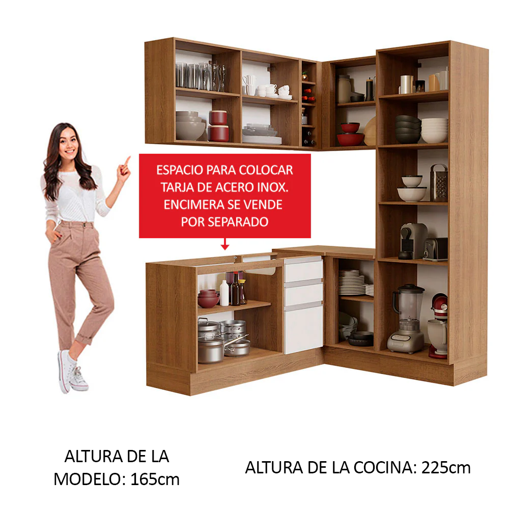 Combo completo de Cocina Esquinera 329cm Marrón/Blanco Glamy Madesa 01 - Image 5