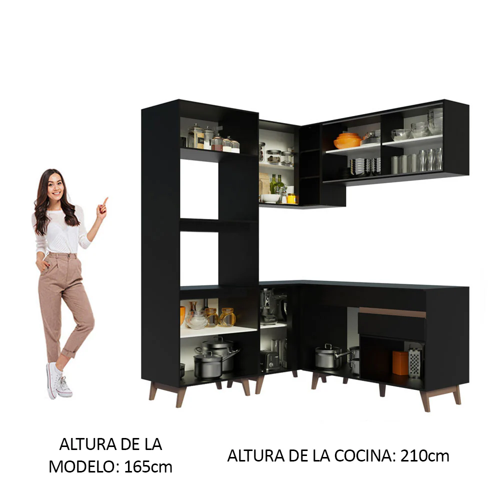 Combo completo de Cocina Esquinera 332cm Negro Reims 01 - Image 7