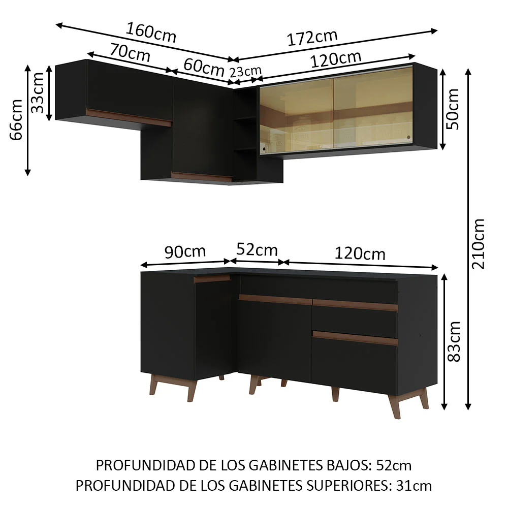 Combo completo de Cocina Esquinera 332cm Negro Reims 03 - Image 2