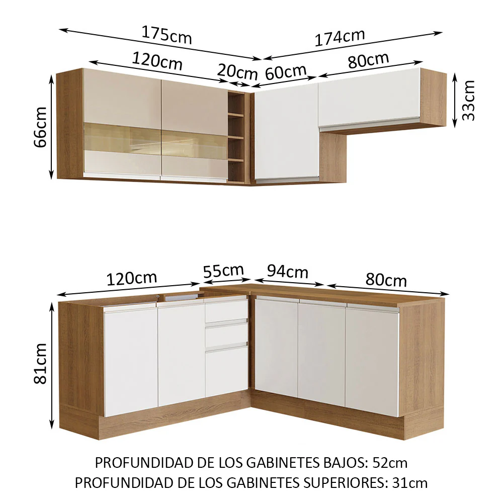 Combo Completo de Cocina Esquinera 349 cm Marrón/Blanco/Crema Glamy Madesa 01 - Image 2
