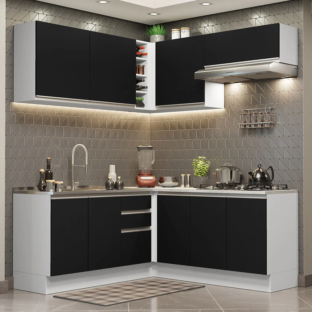Combo completo de Cocina Esquinera 349cm Blanco/Negro Glamy Madesa 03