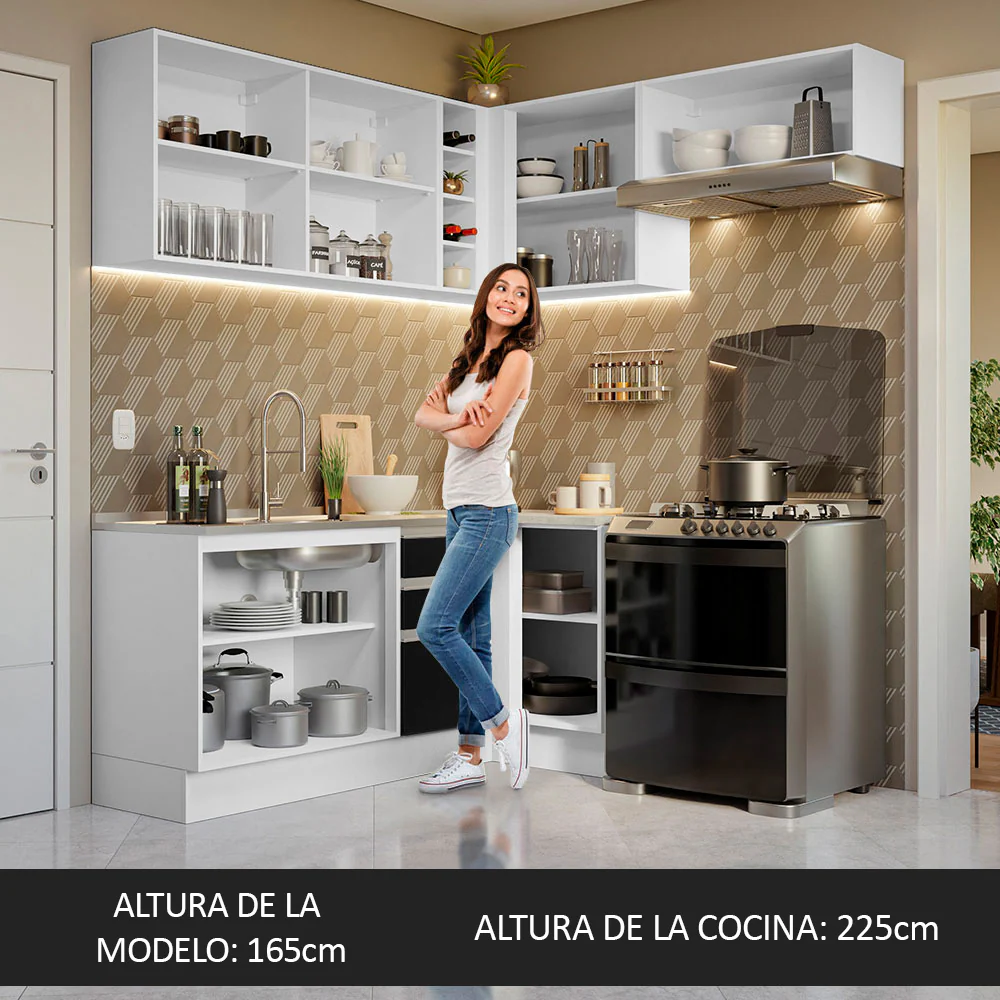 Combo completo de Cocina Esquinera 349cm Blanco/Negro Glamy Madesa 07 - Image 6