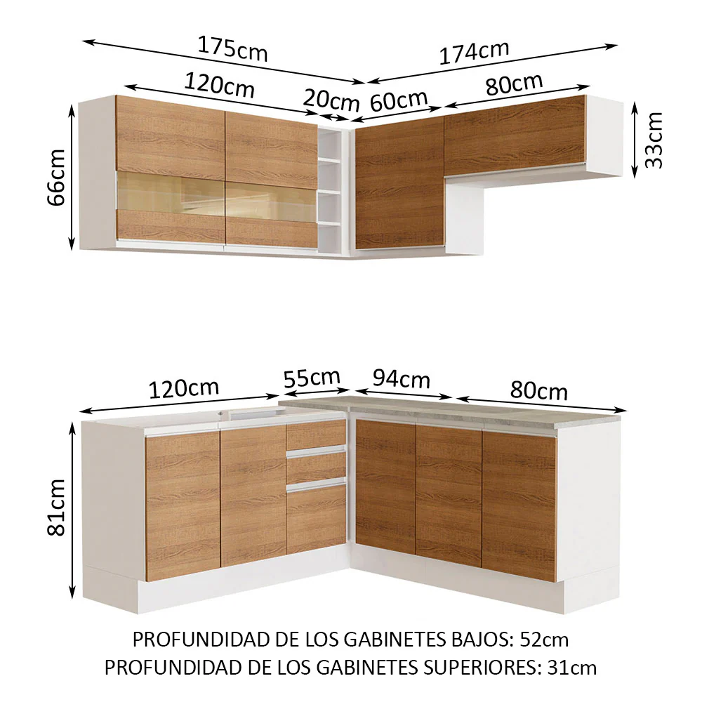 Combo completo de Cocina Esquinera 349cm Glamy 01 Madesa Blanco/Marrón - Image 3