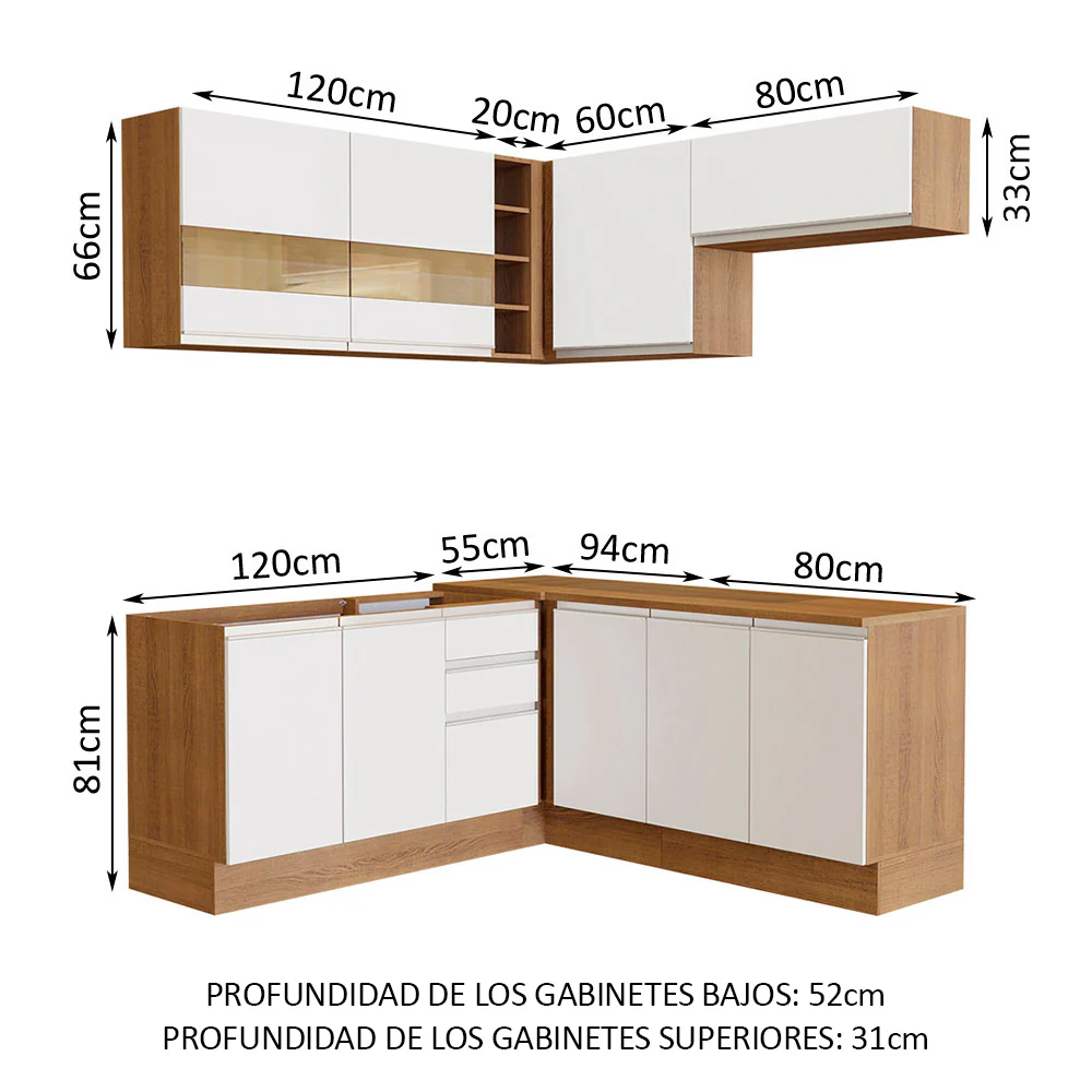 Combo completo de Cocina Esquinera 349cm Marrón/Blanco Glamy Madesa 01 - Image 3