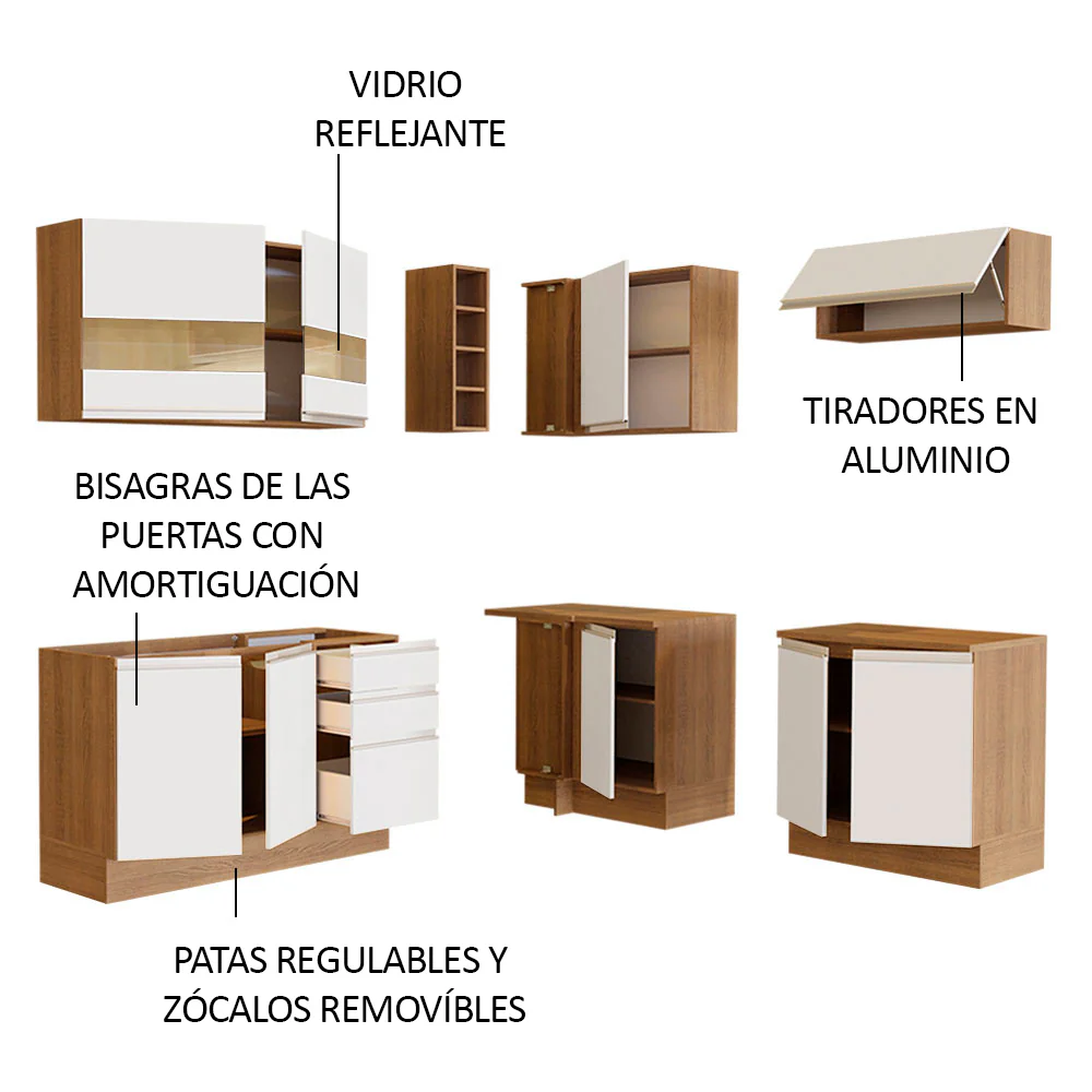 Combo completo de Cocina Esquinera 349cm Marrón/Blanco Glamy Madesa 01 - Image 4
