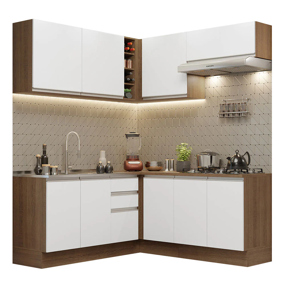 Combo completo de Cocina Esquinera 349cm Marrón/Blanco Glamy Madesa 03 - Image 3