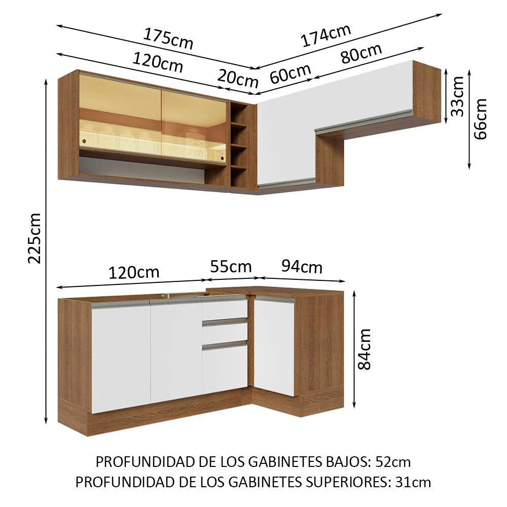 Combo completo de Cocina Esquinera 349cm Marrón/Blanco Glamy Madesa 06 - Image 3