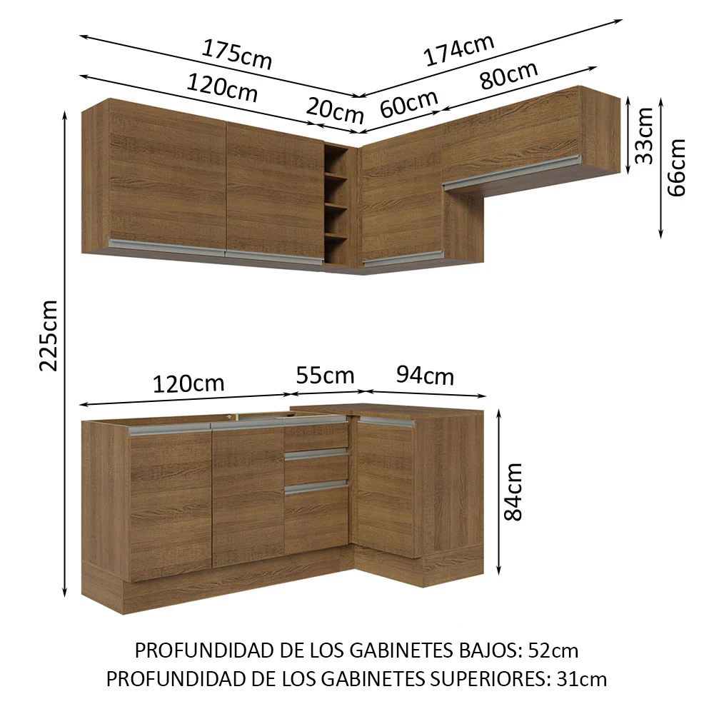 Combo completo de Cocina Esquinera 349cm Marrón Glamy Madesa 07 - Image 3