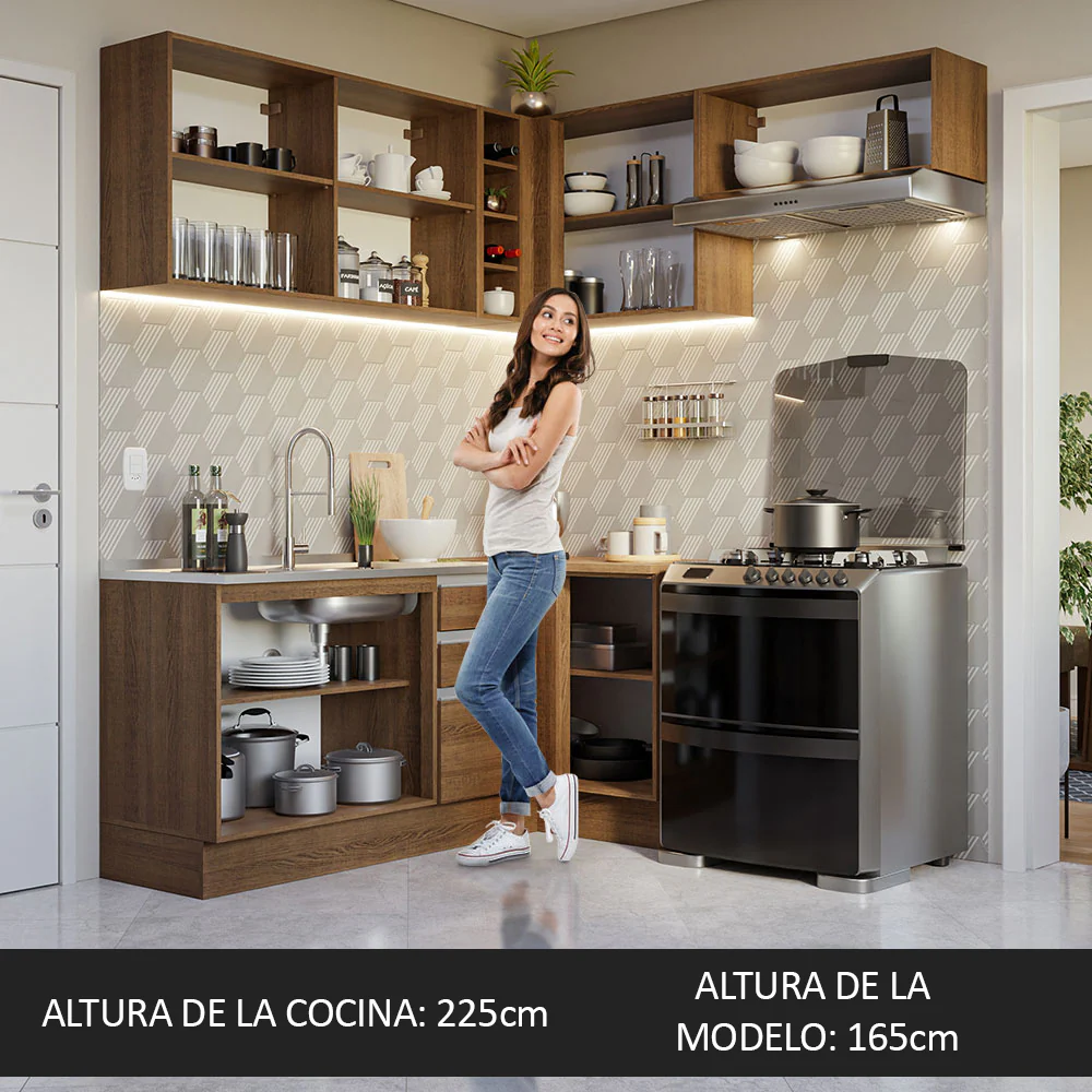 Combo completo de Cocina Esquinera 349cm Marrón Glamy Madesa 07 - Image 6
