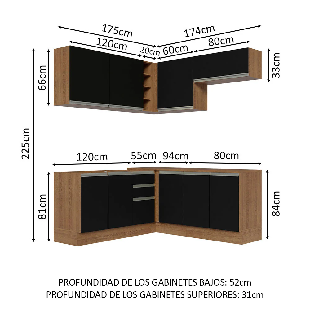 Combo completo de Cocina Esquinera 349cm Marrón/Negro Glamy Madesa 03 - Image 2