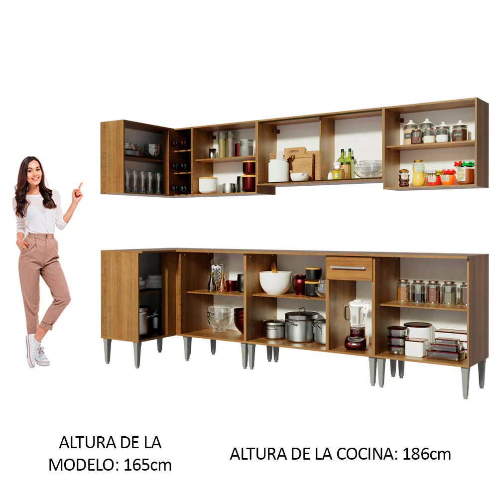 Combo completo de Cocina Esquinera 357cm Emilly Mega Madesa 03 - Marrón - Image 5
