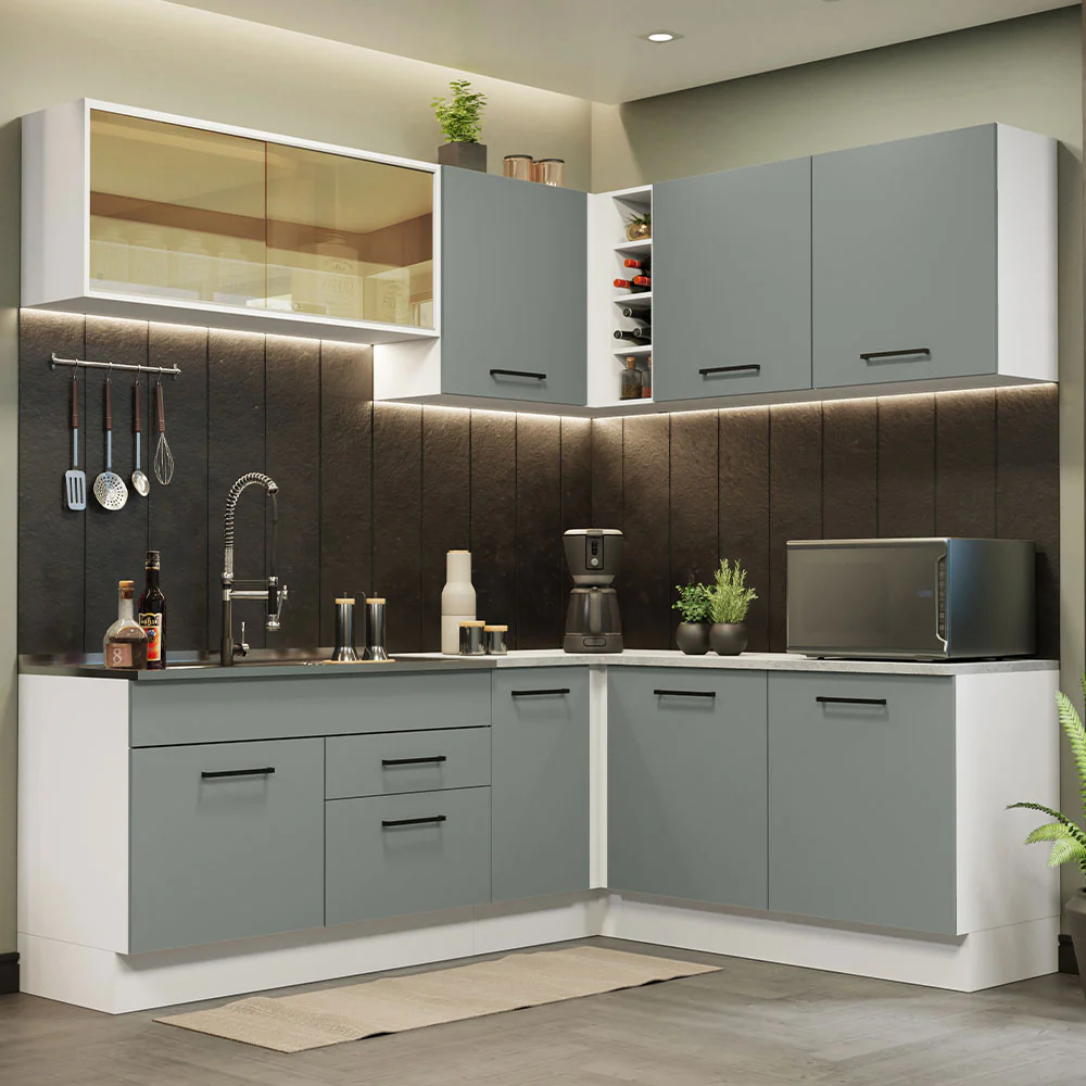 Combo completo de Cocina Esquinera 389cm Blanco/Gris Agata 01