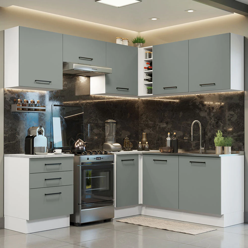 Combo completo de Cocina Esquinera 399cm Blanco/Gris Agata 02