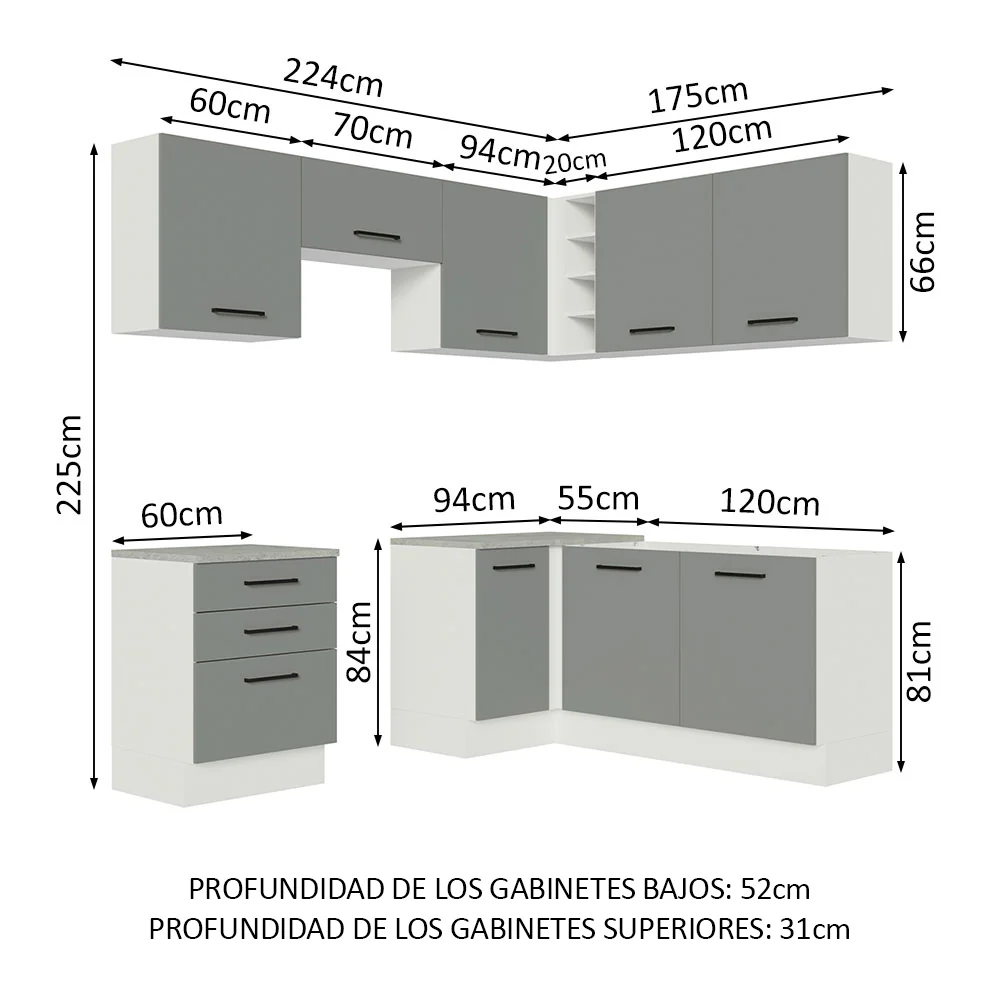 Combo completo de Cocina Esquinera 399cm Blanco/Gris Agata 02 - Image 2