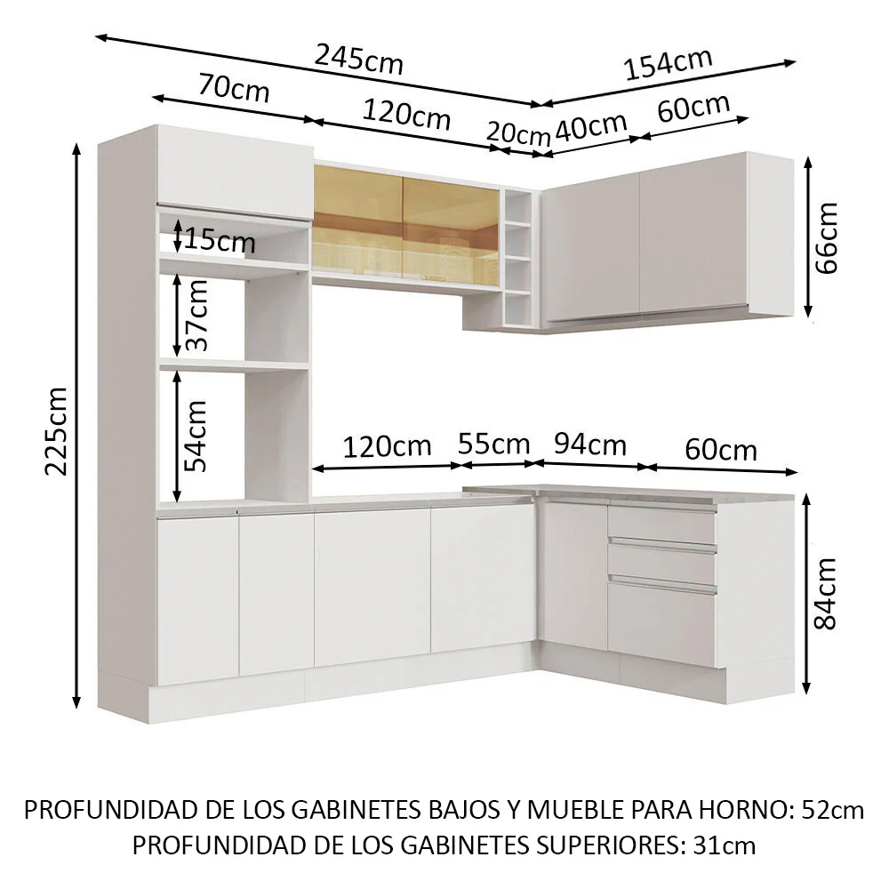 Combo completo de Cocina Esquinera 399cm Glamy Madesa 02 Blanco - Image 3