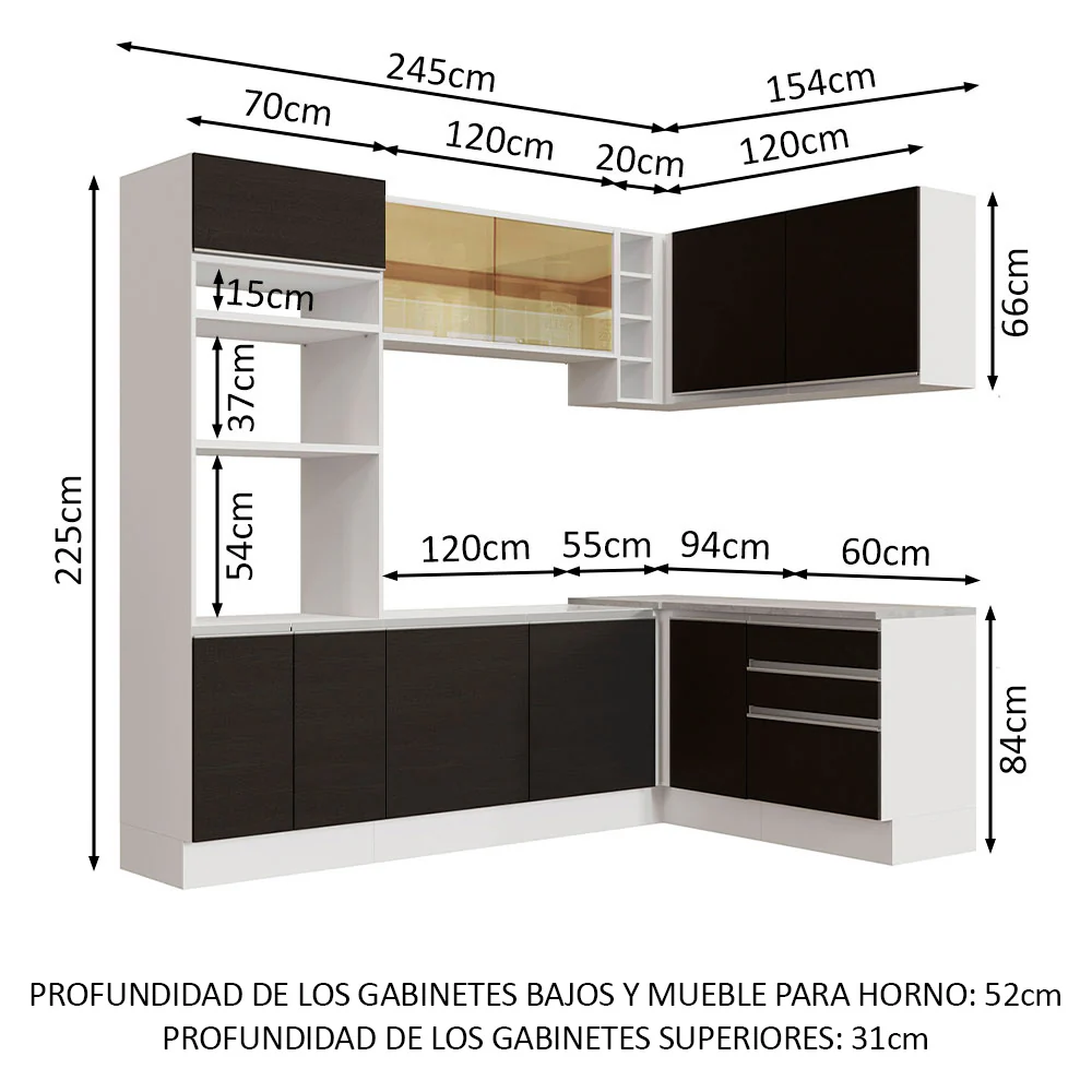 Combo completo de Cocina Esquinera 399cm Glamy Madesa 02 Blanco/Negro - Image 3