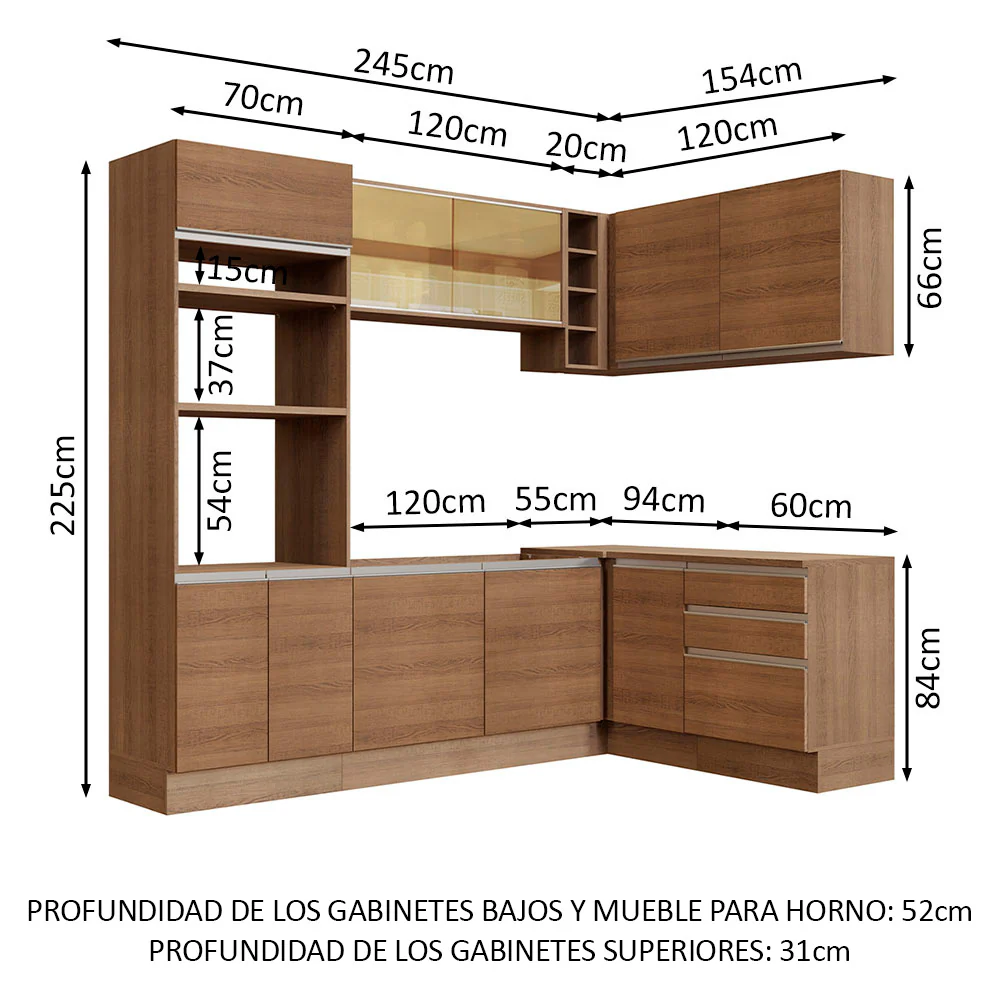 Combo completo de Cocina Esquinera 399cm Glamy Madesa 02 Marrón - Image 3