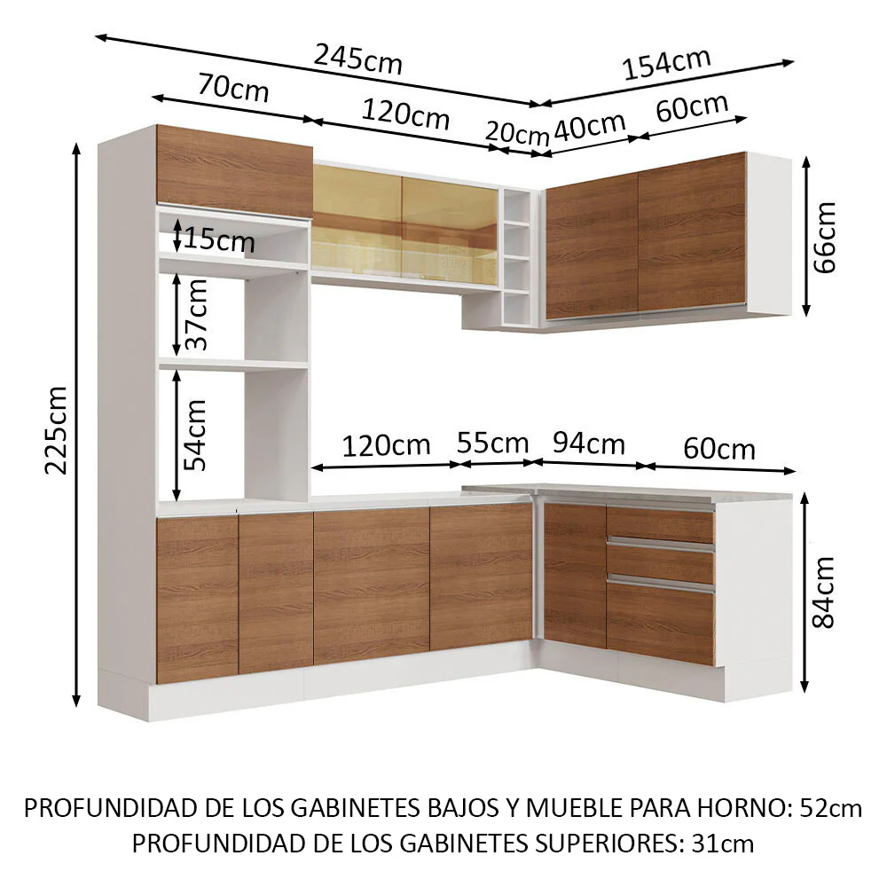 Combo completo de Cocina Esquinera 399cm Glamy Madesa 02 Marrón/Blanco - Image 3