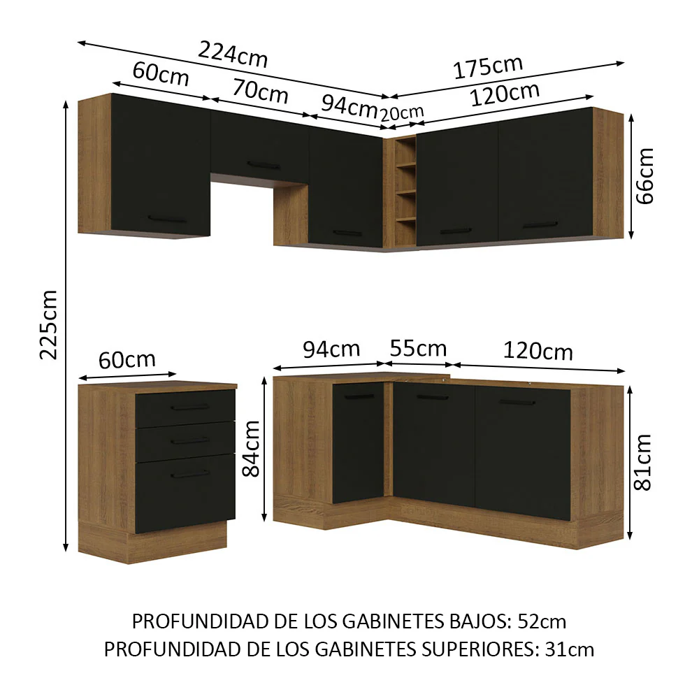 Combo completo de Cocina Esquinera 399cm Marrón/Negro Agata 02 - Image 2