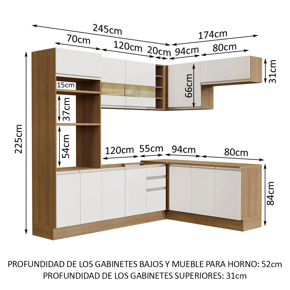 Combo completo de Cocina Esquinera 419cm Marrón/Blanco Glamy Madesa 01 - Image 3