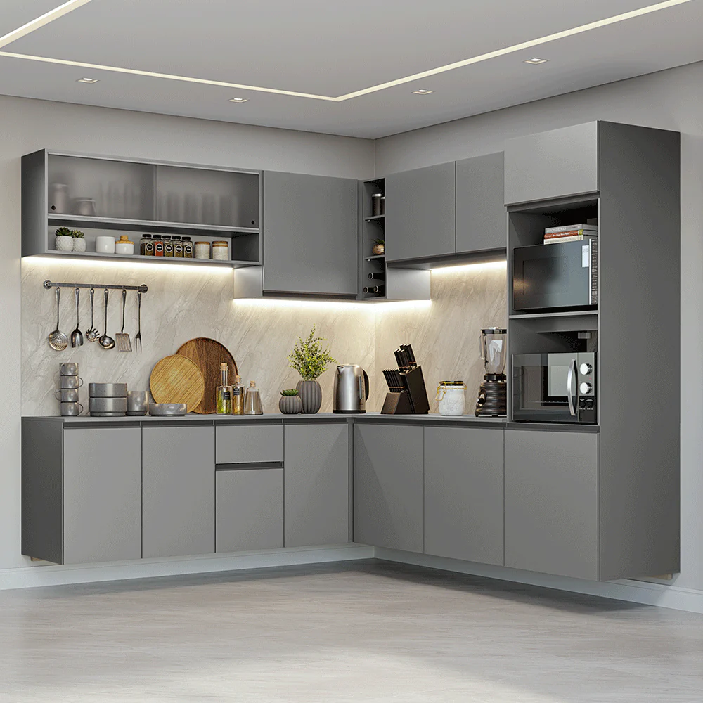 Combo completo de Cocina Esquinera 445 cm Flotante Gris, Nice 03