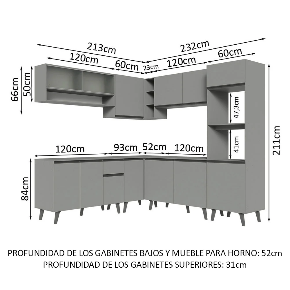 Combo Completo de Cocina Esquinera 445 cm Gris Nice Madesa 02 - Image 2