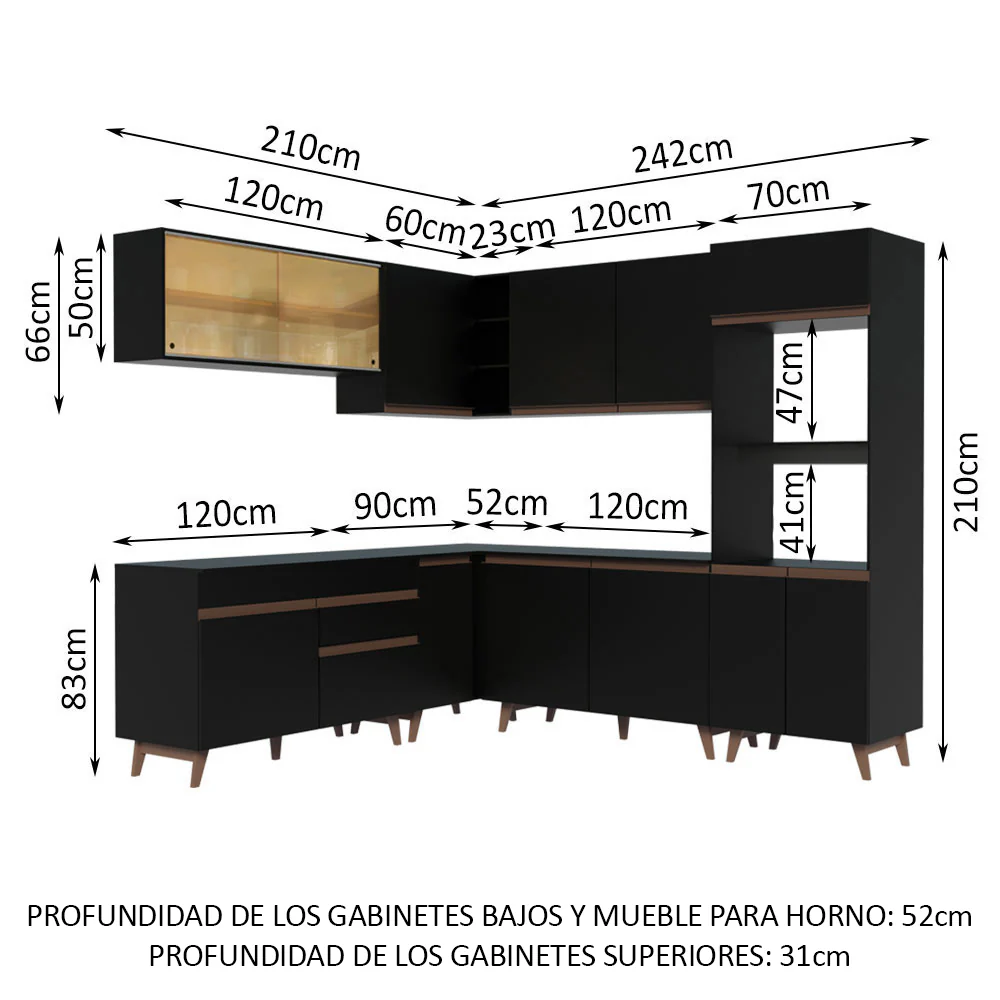 Combo completo de Cocina Esquinera 452cm Reims Negro 01 - Image 2