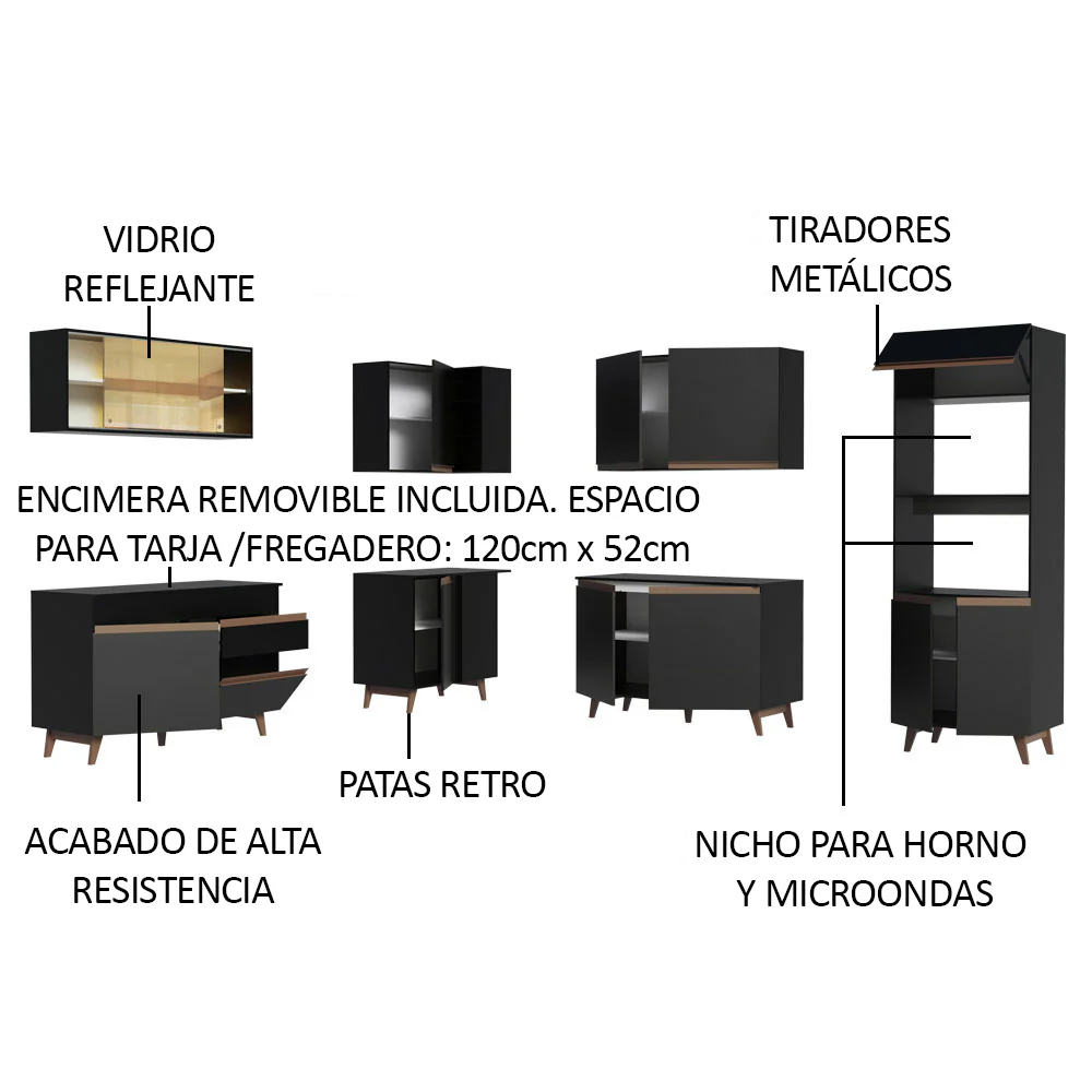 Combo completo de Cocina Esquinera 452cm Reims Negro 01 - Image 4