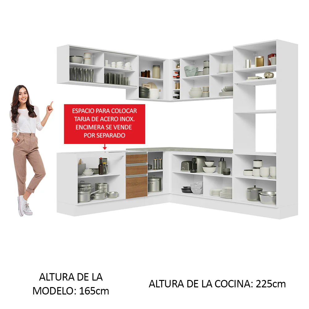 Combo completo de Cocina Esquinera 459cm Glamy Madesa 01 Blanco/Marrón - Image 4